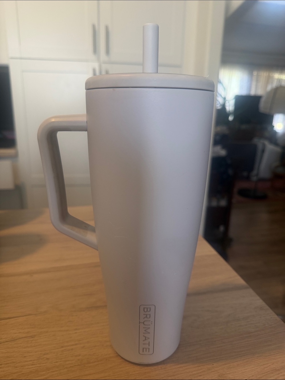 BrüMate Matte White Travel Tumbler with Handle and Straw